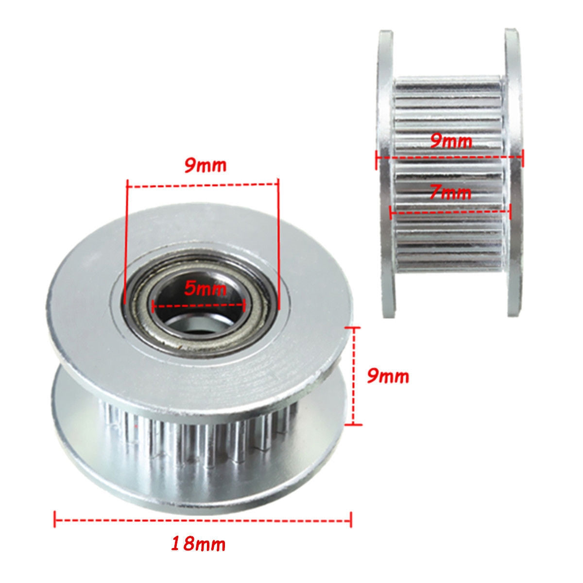 5mm Bore 20 Teeth 6mm wide belt GT2 Idler Pulley Aluminum W/Bearing for 3D Printer